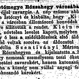 Részlet az „A zendülő vidék.” c. cikkből (Forrás: Budapesti Hírlap, 1883. 09. 08., melléklet 2. o.)
